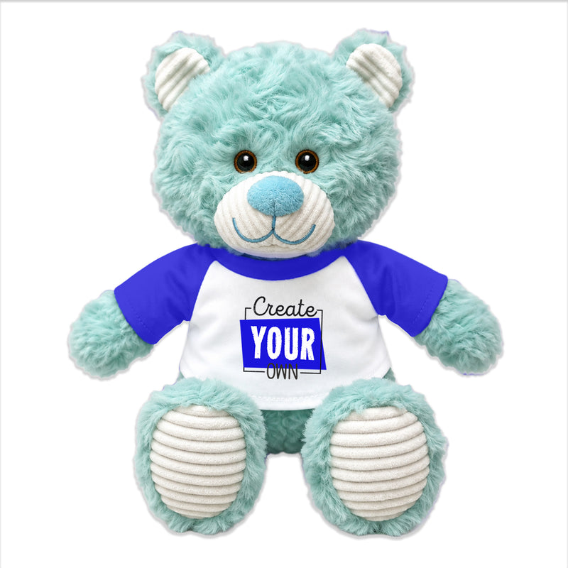9" Eco Friendly Create Your Own Teal Teddy Bear – Personalized Plush with Custom Shirt