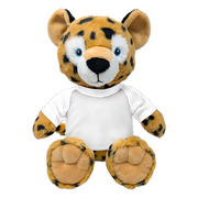 Front view of cheetah plush stuffed animal wearing blank shirt