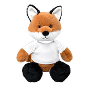 Front view of fox plush stuffed animal wearing blank shirt
