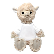 Front view of lamb plush stuffed animal wearing blank shirt