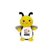Plush bee toy with 'Bee Mine' text on a white background