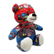 Angled view of teddy bear plush with Ohio map print
