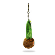 Side view of cactus plush keychain with Arizona base