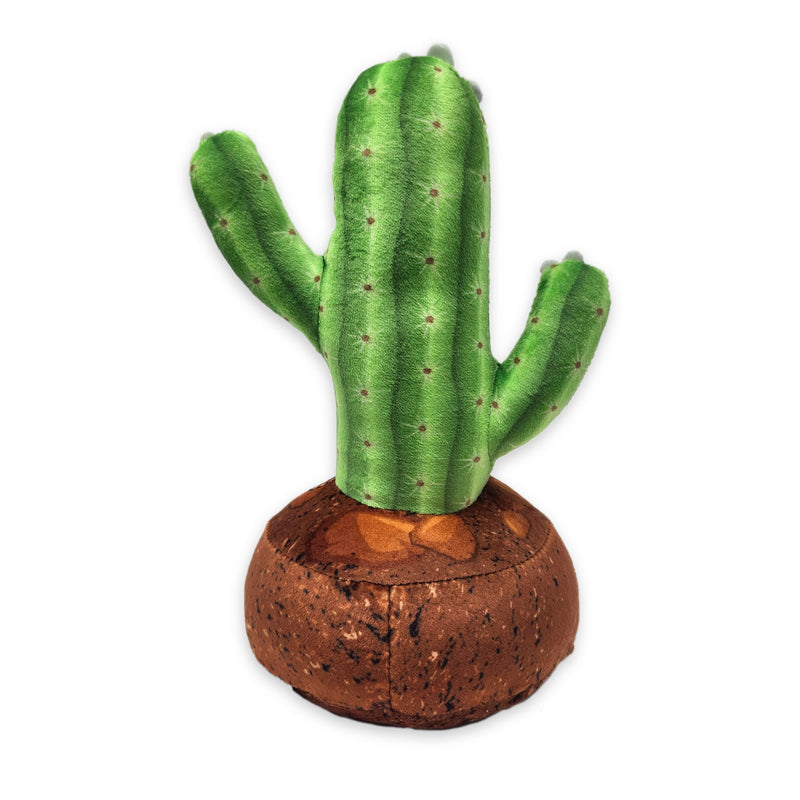 Back view of cactus plush stuffed animal with Arizona base