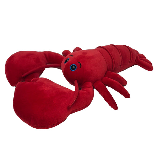 Red plush lobster toy on a white background