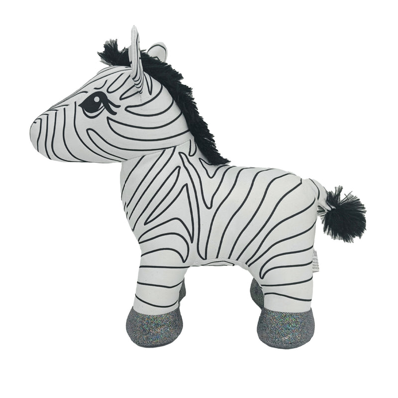 Plush zebra toy on a white background