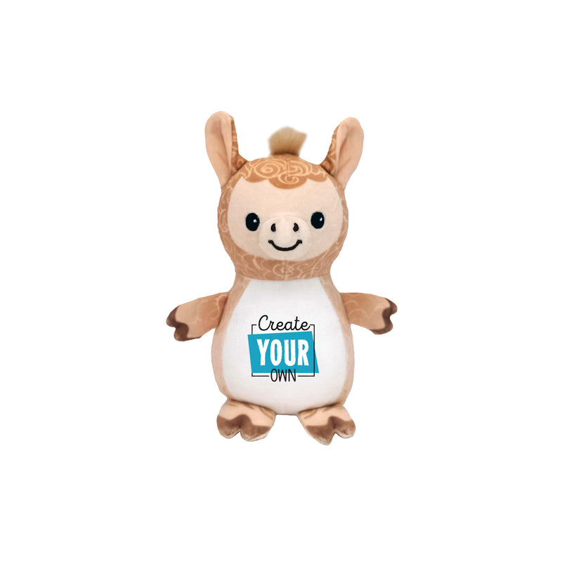 Plush toy with a customizable message on a white background