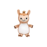 Plush toy resembling a cartoonish creature with a white belly and brown body on a white background
