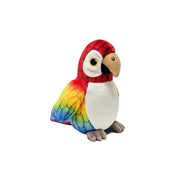Colorful parrot plush toy on a white background