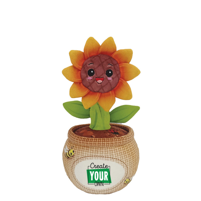 Sunflower-shaped toy with a pot and 'Create Your Own' label on a white background